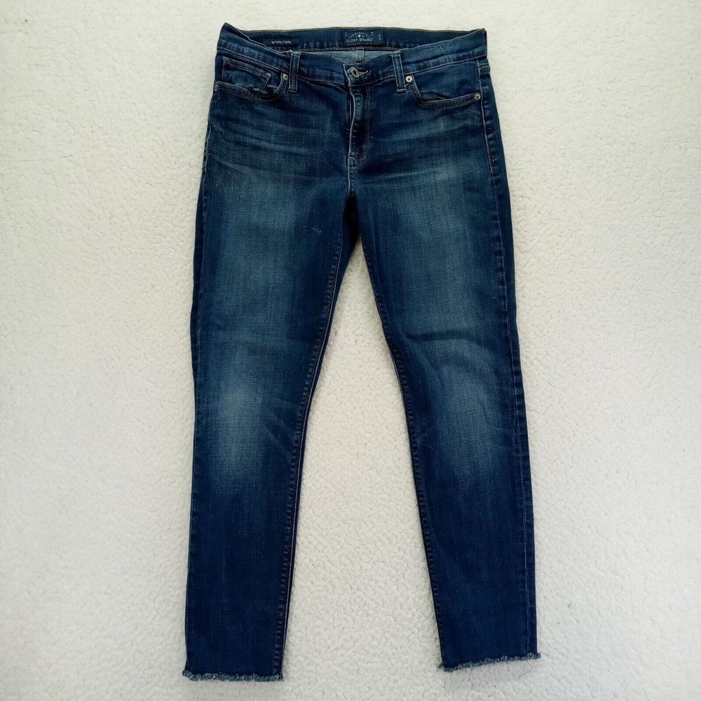 Lucky Brand Jeans Brooke Skinny Womens 10/30 Raw Hem Blue Dark Cotton Blend
